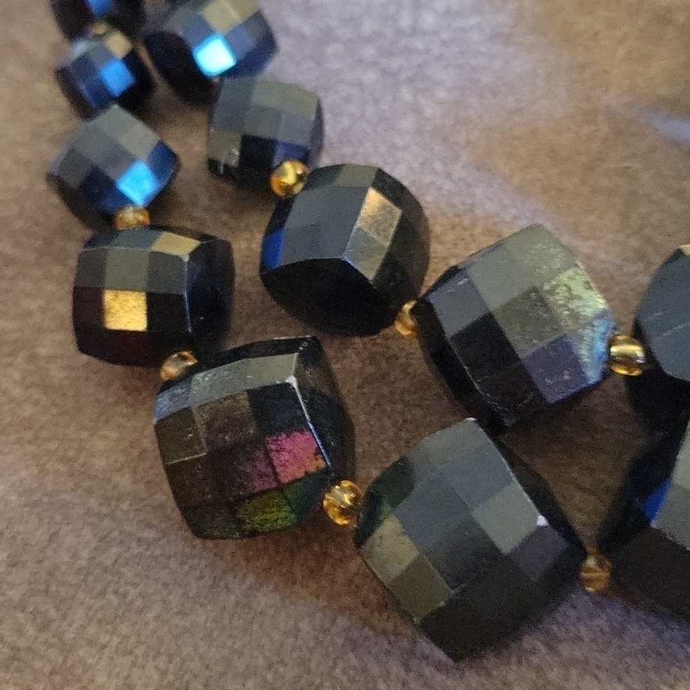VTG 1950s Chunky Black Faceted Acrylic Layered Necklace - Picture 3 of 5